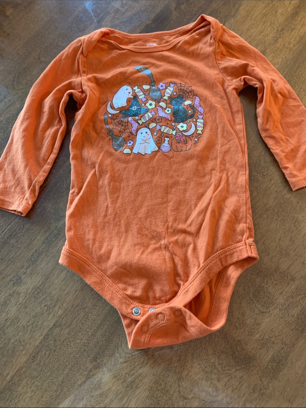 George Orange Halloween Ghost & Candy Graphic Long-Sleeve Bodysuit